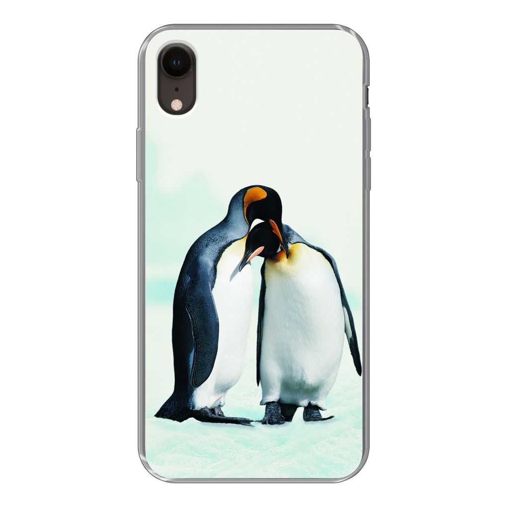 MuchoWow Handyhülle Schutzhülle Hülle für iPhone XR Pinguine - Schnee - Familie Silikon Softcase Handy Hülle - Schutzdeckel