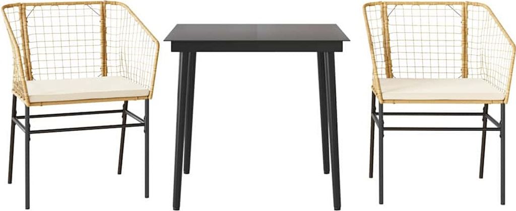3-tlg. Garten-Essgruppe mit Kissen Braun Poly Rattan Glas