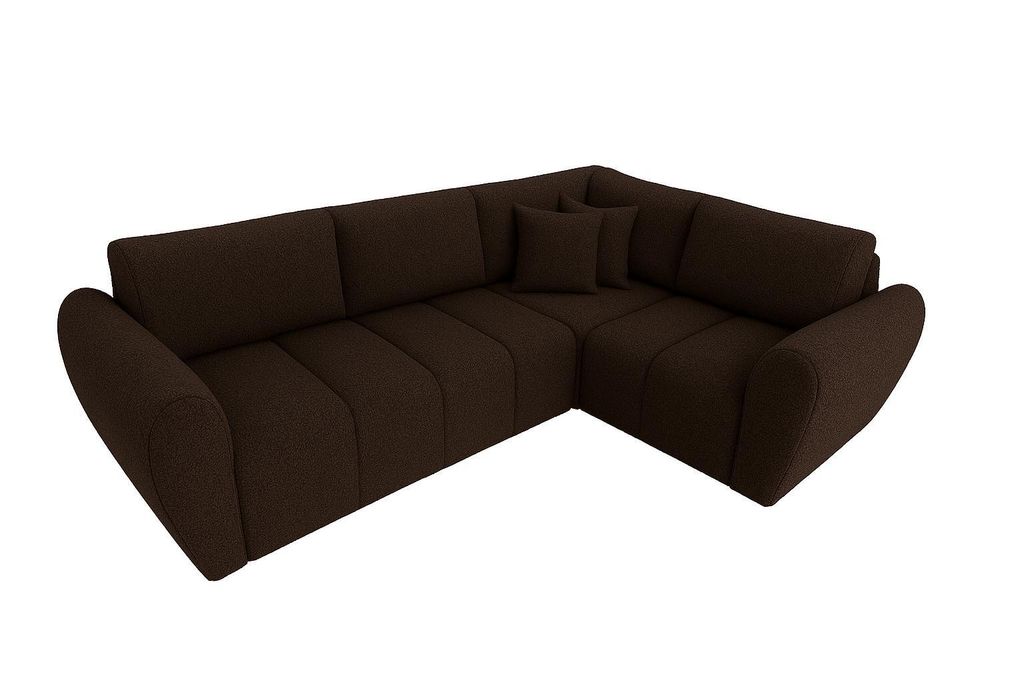 Ecksofa Lusso rechtsseitig mit Schlaffunktion & Bettkasten 240x180 cm – Modernes Bouclé-Sofa in Braun, Schlafsofa mit Stauraum
