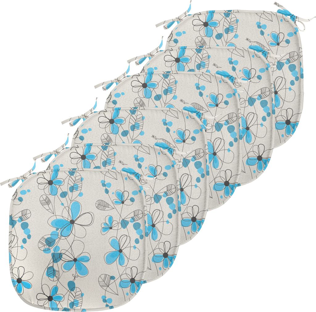 ABAKUHAUS Grau und Blau Polster für Esszimmerstühle, Childish Gänseblümchen, Dekoratives wasserfestes Kissen mit Riemen für Küchensitze, 40 c...