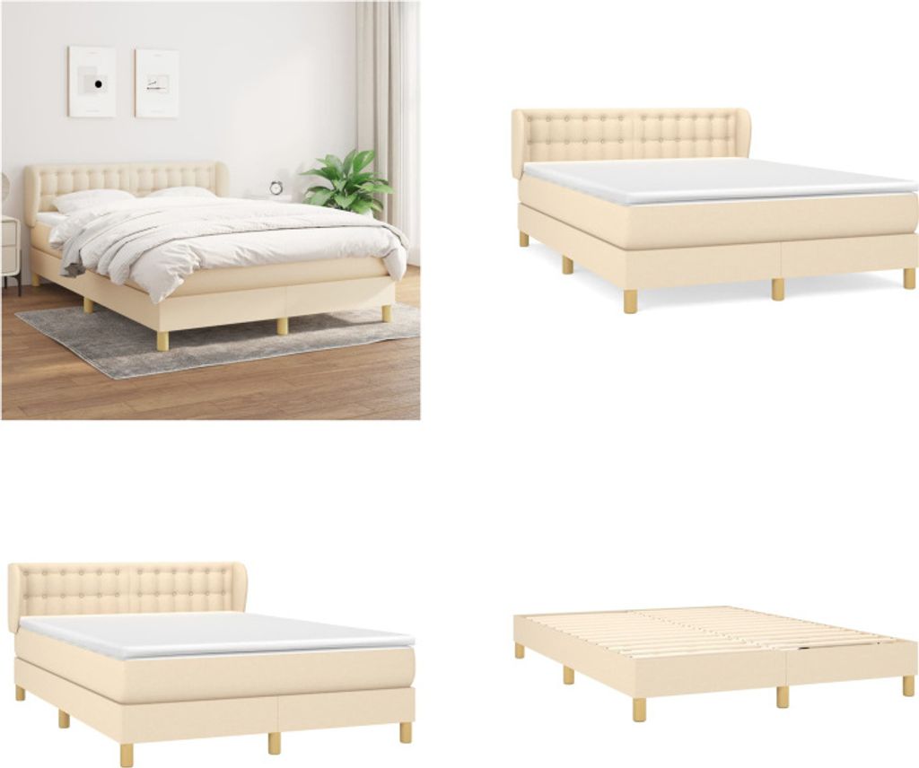 vidaXL Boxspringbett mit Matratze Creme 140x200 cm Stoff - Boxspringbett - Boxspringbetten - Bett - Schlafzimmermöbel