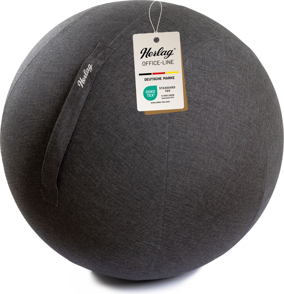Herlag Office Ball 65cm Anthrazit Sitzball für ergonomisches Sitzen Gymnastikball Büro & Home Office inkl. Bezug, Innenball, Pumpe, Adapter
