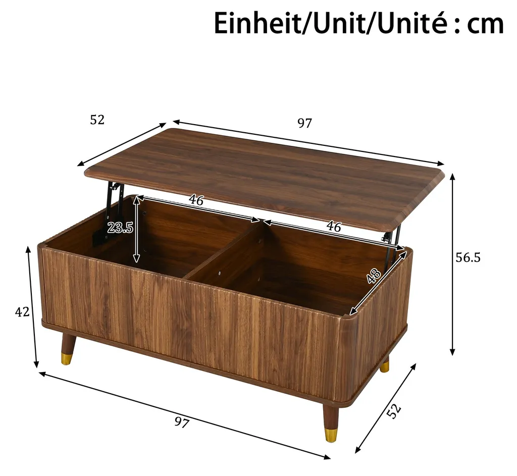 Table de salon relevable multifonction style vintage aspect noyer chic - 5