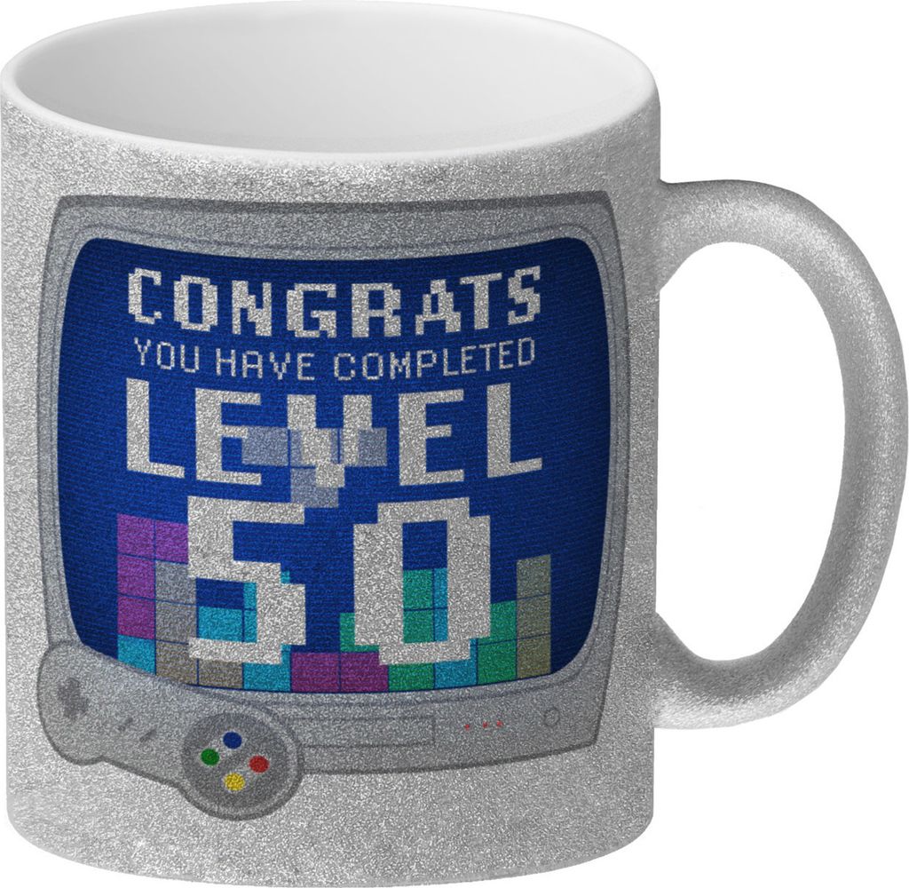 Witziger Glitzer-Kaffeebecher für den 50. Geburtstag mit Motiv: Gamer