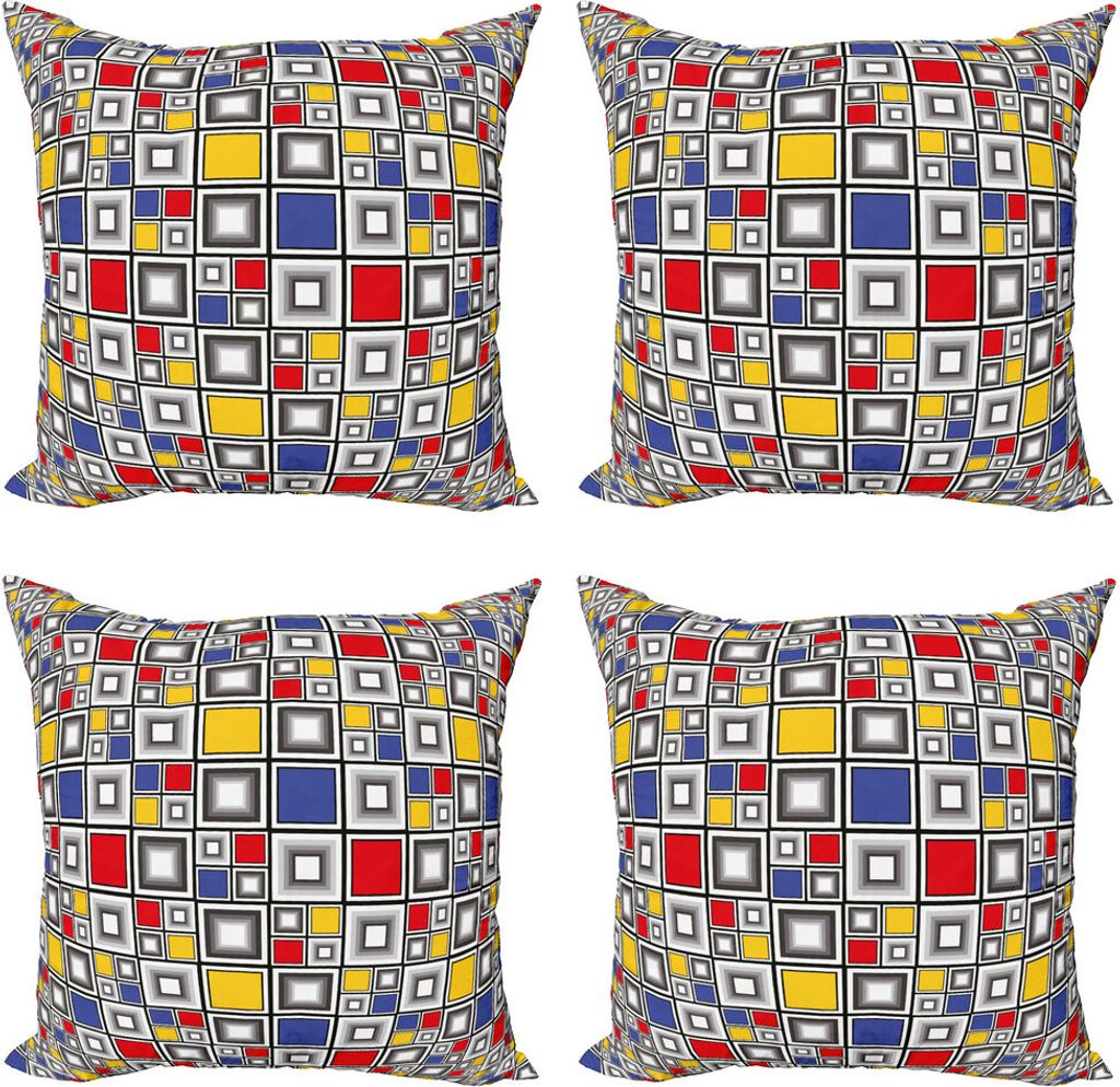 ABAKUHAUS Geometrisch Kissenbezug Set (4 Stück), Farbiges Mosaik-Platz, Moderner Doppelseitiger Digitaldruck, 40 cm x 40 cm, Mehrfarbig