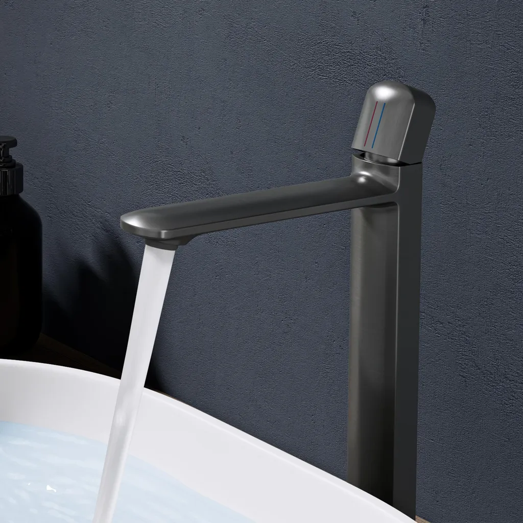 doporro Miscelatore lavabo bagno in ottone Grigio, monocomando per acqua calda e fredda 31,3 cm WAO-1190H