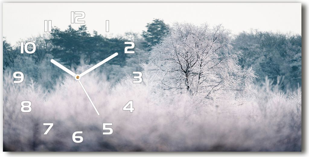 Wanduhr aus Glas – 60x30 cm - Glasbild - Glasuhr - Gehärtetes Glas - weisse-zeiger - Winterbäume