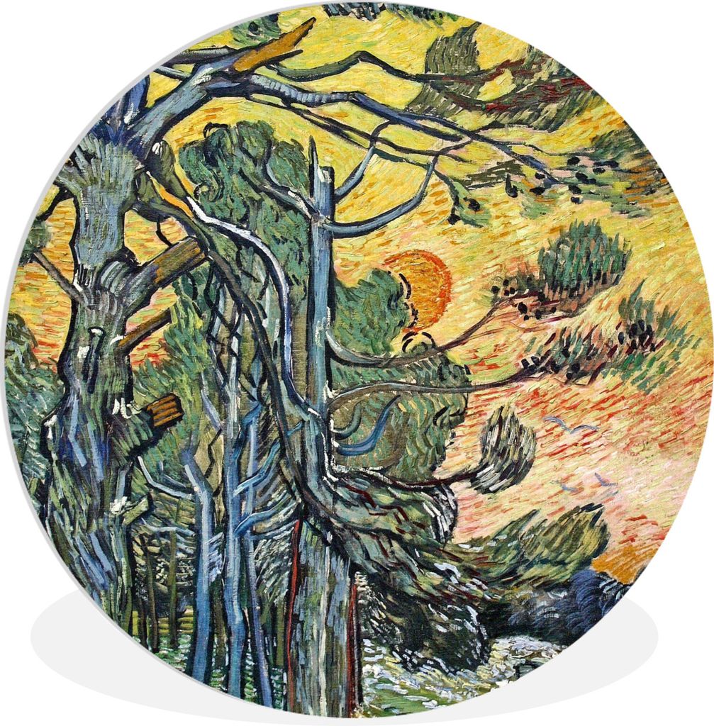 MuchoWow Rundes Wandbild - Runde Bilder Tannenbäume bei Sonnenuntergang - Vincent van Gogh Ø 30 cm Kreis Wanddekoration Kunststoff - Wandkreis ...