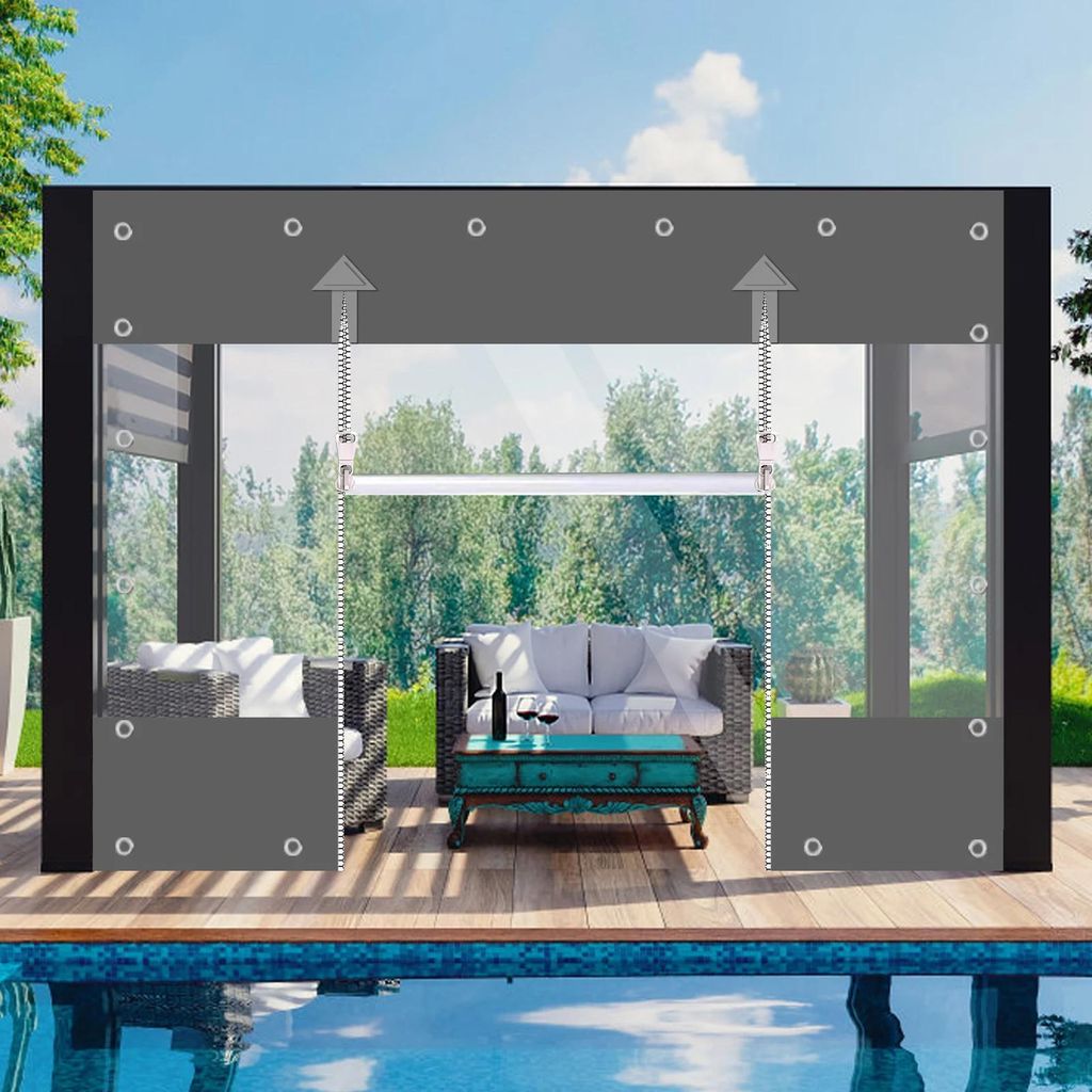 PVC-Plane - Outdoor-Vorhang für Pergola - Stärke 0,55 mm - Flächengewicht 650 g/m² - Wasserdicht - 2 Reißverschlüsse - Maße 2,1 x 3 m - Dunk...