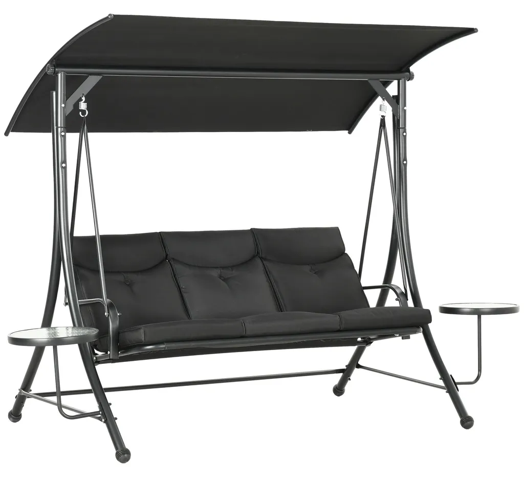 Balançoire de jardin détente pour terrasse avec table basse et ombre