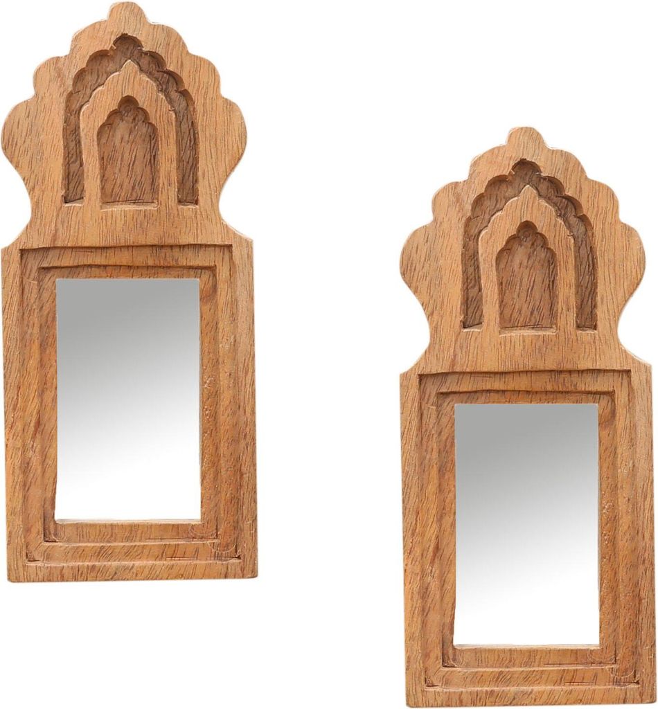 Marrakesch 2er Set Schminkspiegel für den Schminktisch aus Holz 22cm | Boho Deko Standspiegel klein Mukana | Orientalische Wanddeko & Make Up Spie...