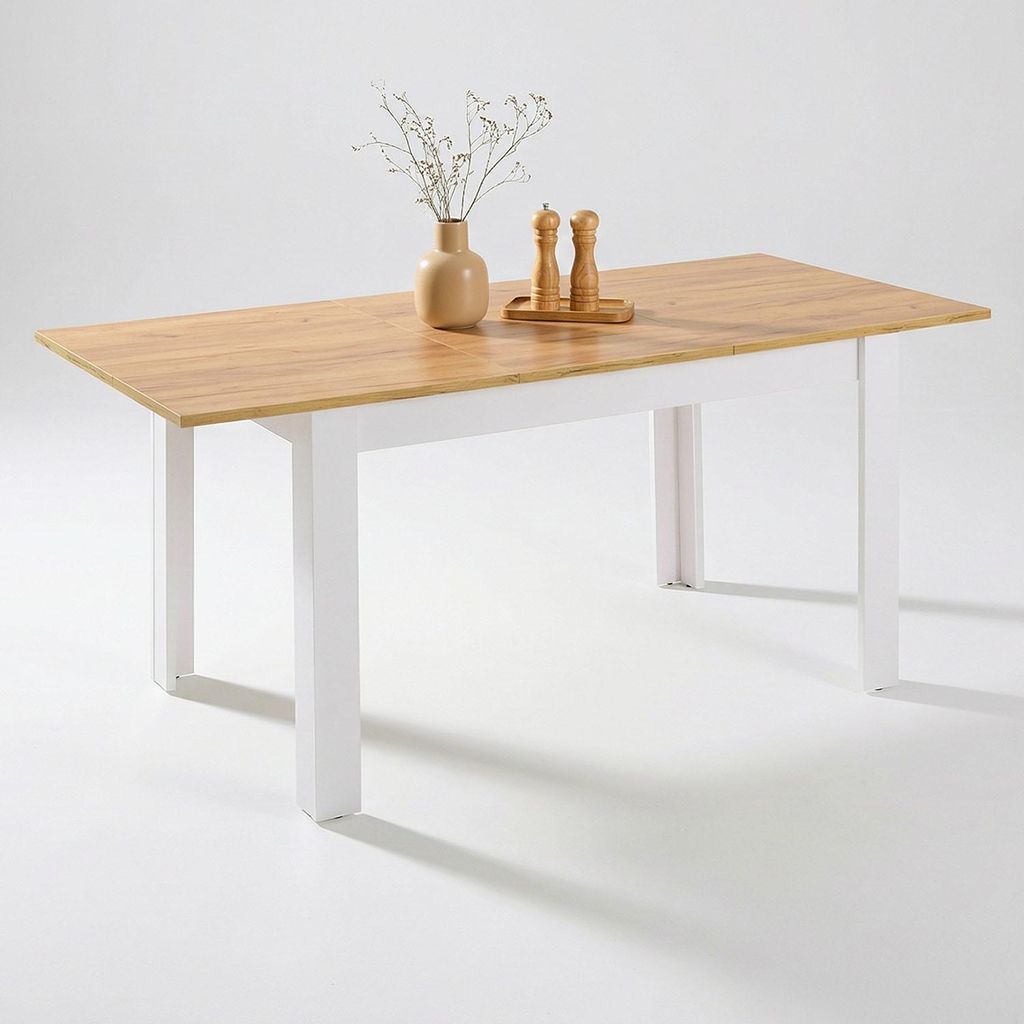 Homestyle4u Esstisch 86x135 bis 86x284 cm ausziehbar Weiß Eiche Kraft Gold Esszimmertisch Holztisch