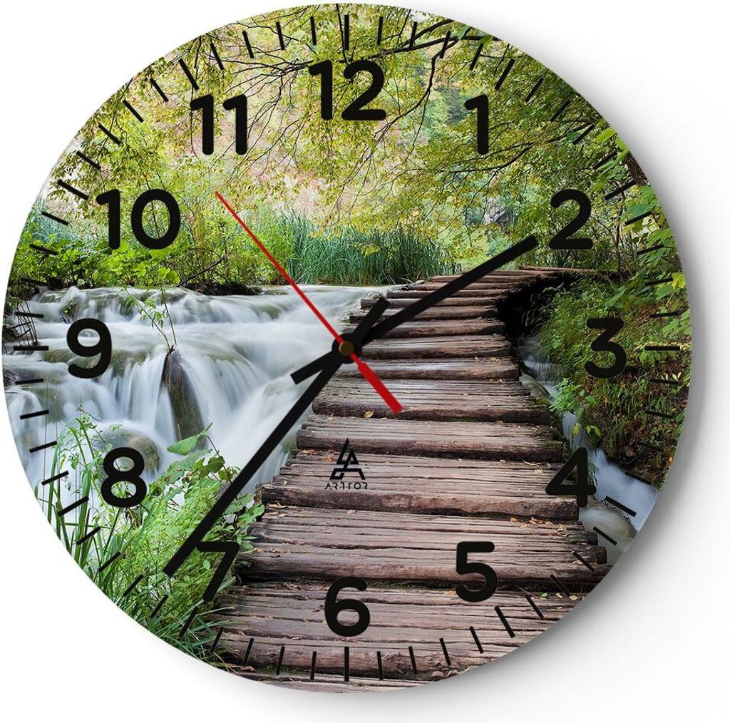 Wanduhr - Rund - Glasuhr - Nationalpark Natur Kieselsteine - 30x30cm - Schleichendes Uhrwerk - Lautlos - zum Aufhängen bereit - Dekoration Modern ...