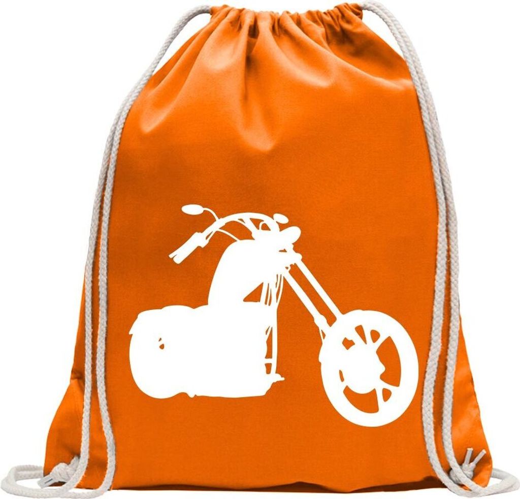 Kiwistar - Turnbeutel - mandarin - Chopper - Motorrad - Bike - Fun Rucksack Sport Beutel Gymsack Baumwolle mit Ziehgurt