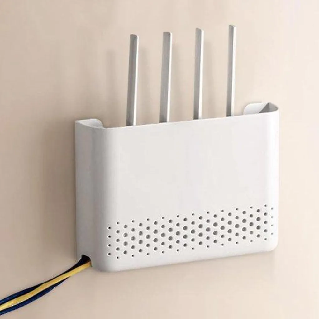 Support mural Wi-Fi blanc design avec gestion de câbles intégrée TV