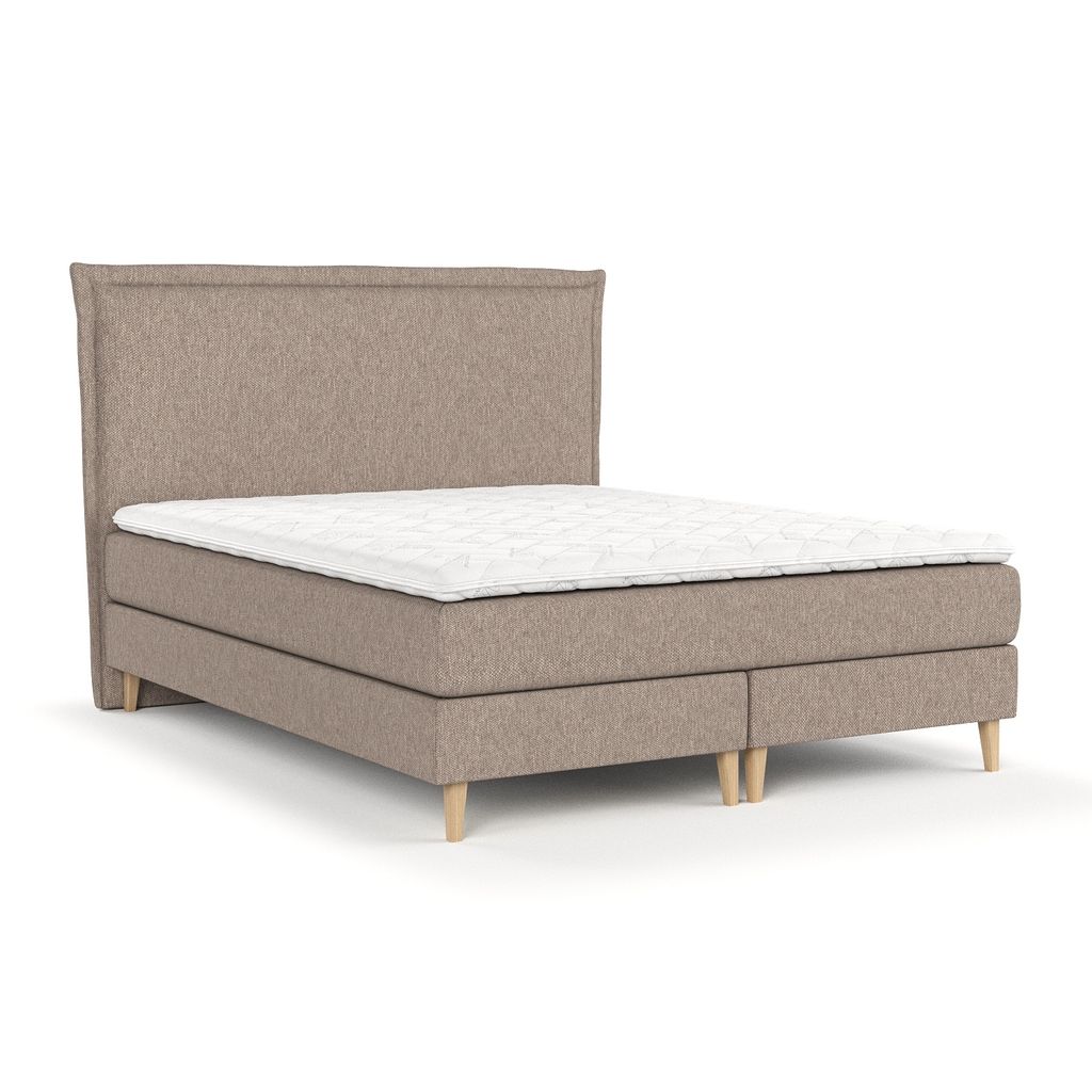 Boxspringbett Livia Interiors Raisins, Bett 200x200 cm, Kontinentalbett, Doppelbett, H2 Bonell - Matratze und Topper, Webstoff Megan Dunkelbeige Farbe