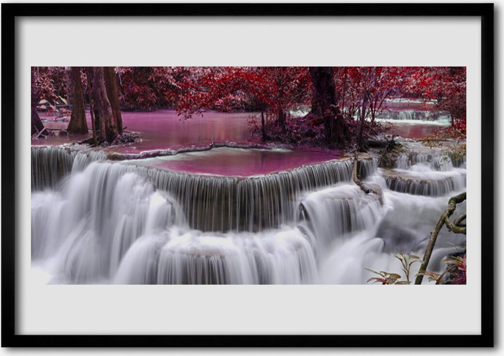 Bild 70x50 MDF-Rahmen Wandkunst Baum Wasserfall Natur