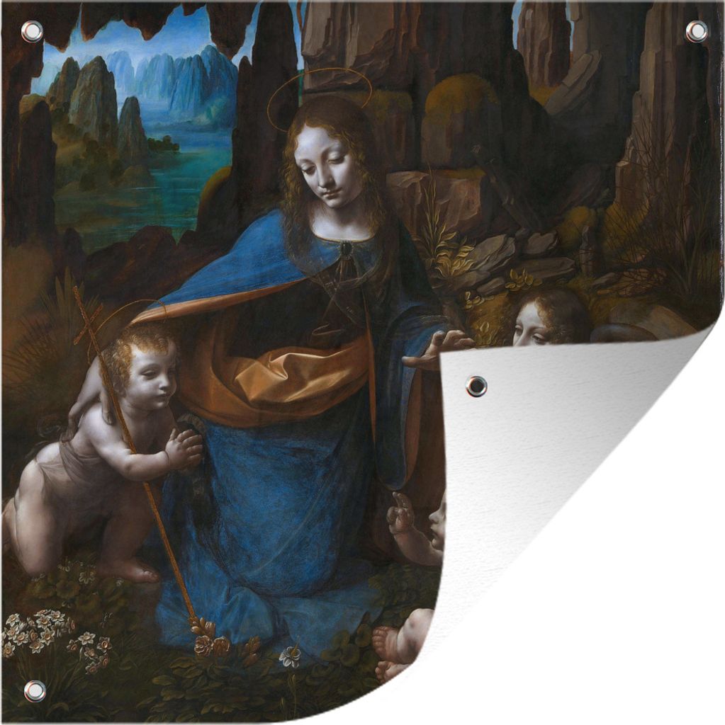 MuchoWow 100x100 cm Outdoor-Poster Gartendeko Sichtschutz Garten Poster für den Garten Jungfrau auf dem Felsen - Leonardo da Vinci