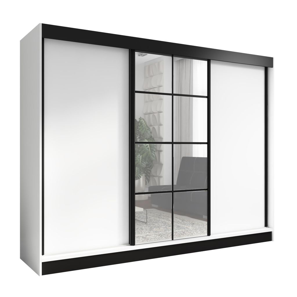Oravelle 200 cm Weiß 2, 3-türiger Kleiderschrank mit Spiegel, 4 Schubladen und Kleiderstangen – Funktionalität und Eleganz!