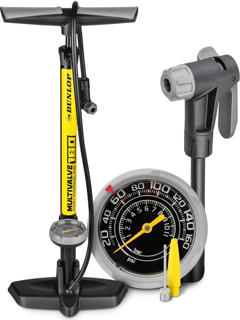 Dunlop Fahrradpumpe Luftpumpe Fahrrad alle Ventile -Premium Standpumpe Fahrrad aus Aluminium bis 11 bar für Schrader, Presto und französisches Ve...
