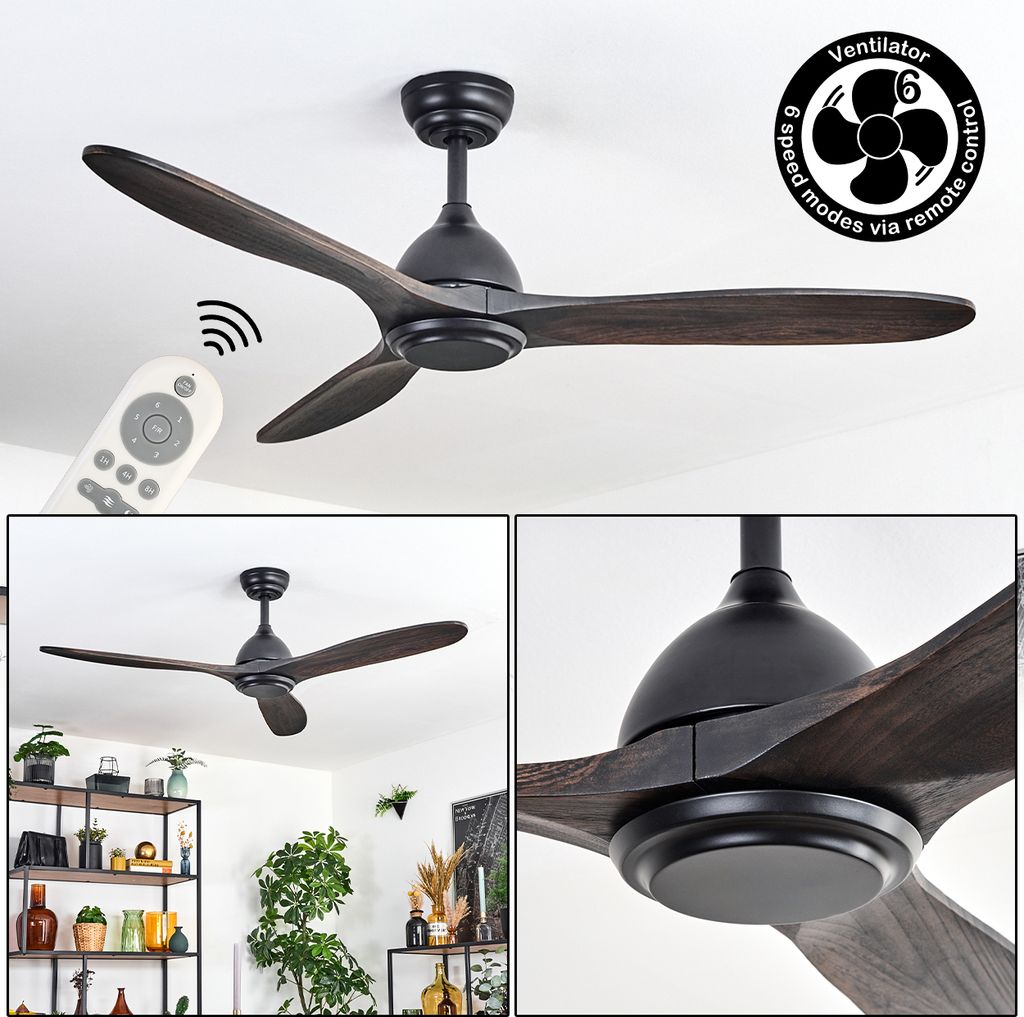Urbino Deckenventilator aus Metall/Holz in Schwarz/Mahagoni, (Ø 116 cm)