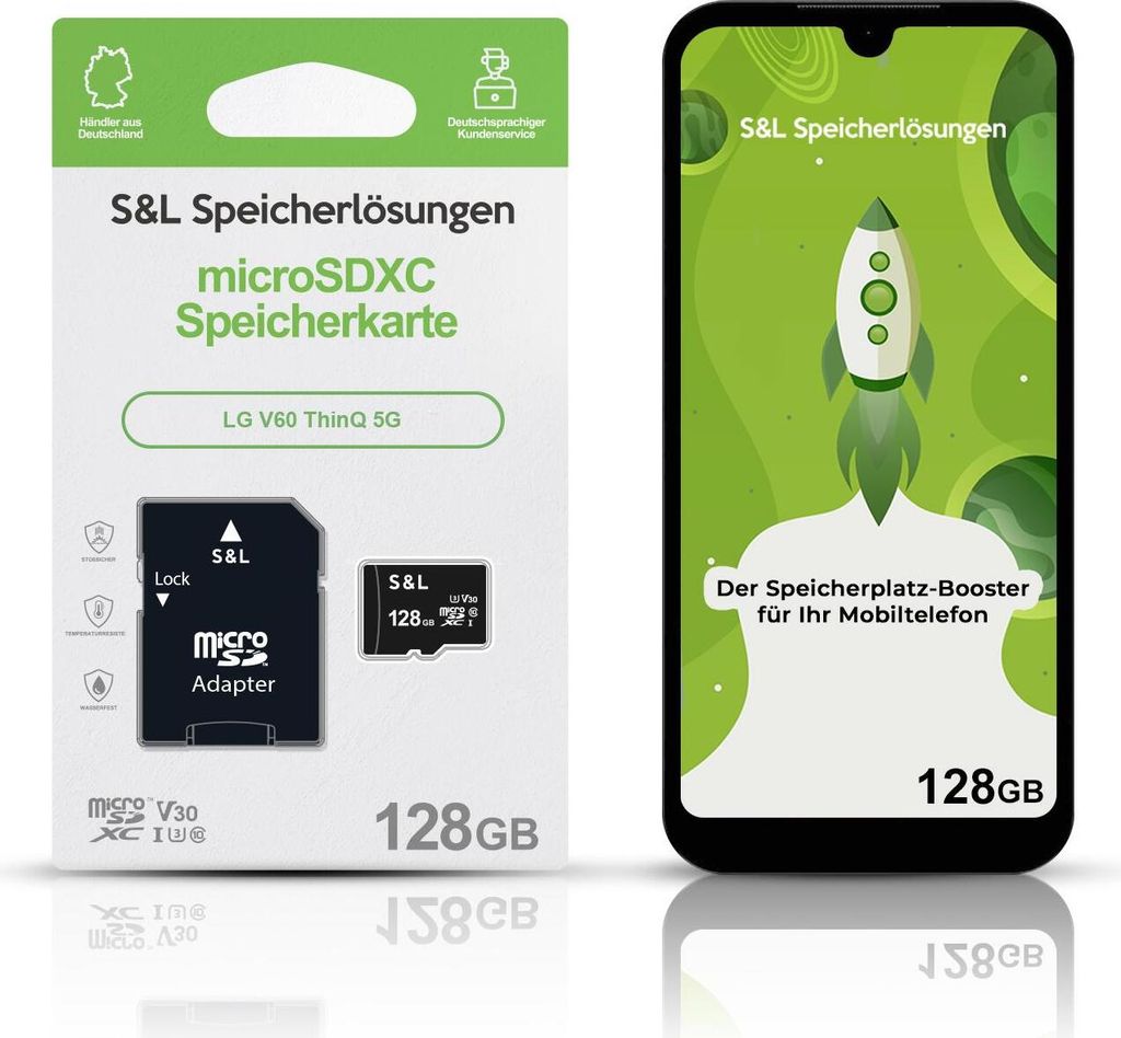 microSD Speicherkarte S&L für LG V60 ThinQ 5G - Speicherkapazität: 128 GB