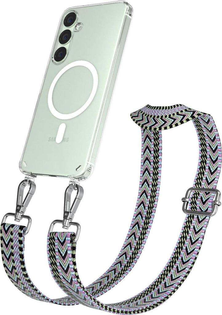 EAZY CASE - Handykette mit MagSafe Hülle für Samsung Galaxy S25 Plus, Handyband ZigZag Style,Karabiner Silber, Umhängeband in Lila
