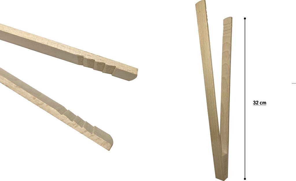 3x PINI Grillzangen 32 cm aus Buchenholz BBQ Zangen Grillwender Holzzangen Küchenzangen