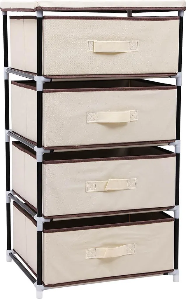 Étagère de rangement 4 tiroirs tissu beige : stop au désordre chez soi