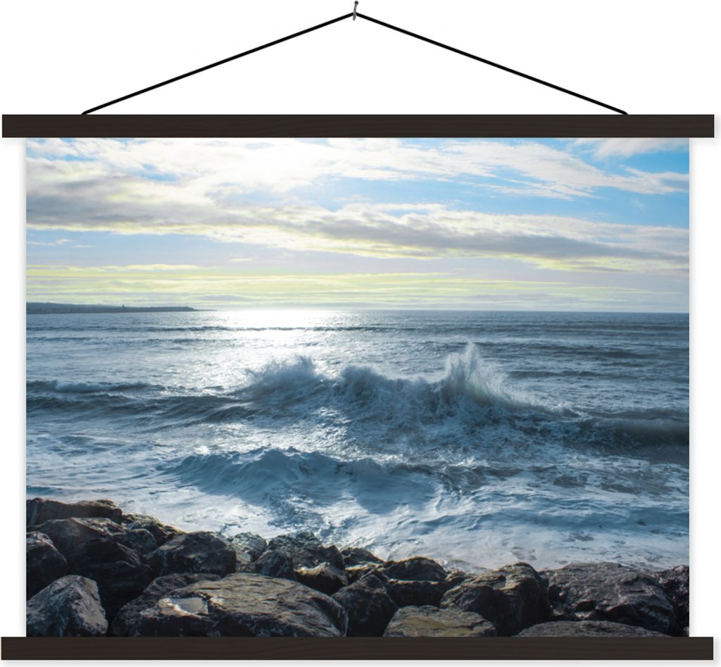 MuchoWow Textilposter Meer - Steine - Sonne 150x113 cm mit schwarzem Rahmen - Wohnzimmer