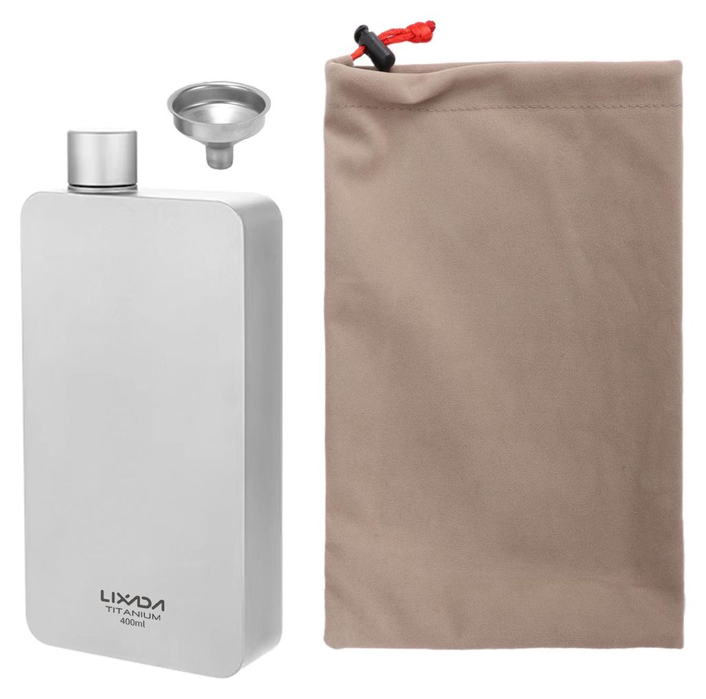 400 ml Pure Ti Flask – tragbare, leichte, quadratische Titan-Spiritusflasche für unterwegs mit Edelstahltrichter, auslaufsicher, ideal für Barb...
