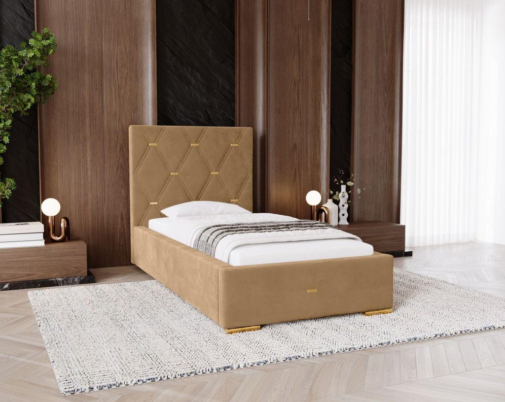 Gepolstertes Einzelbett 80x200 mit Stauraum DANVILLE 2 - warmes Beige