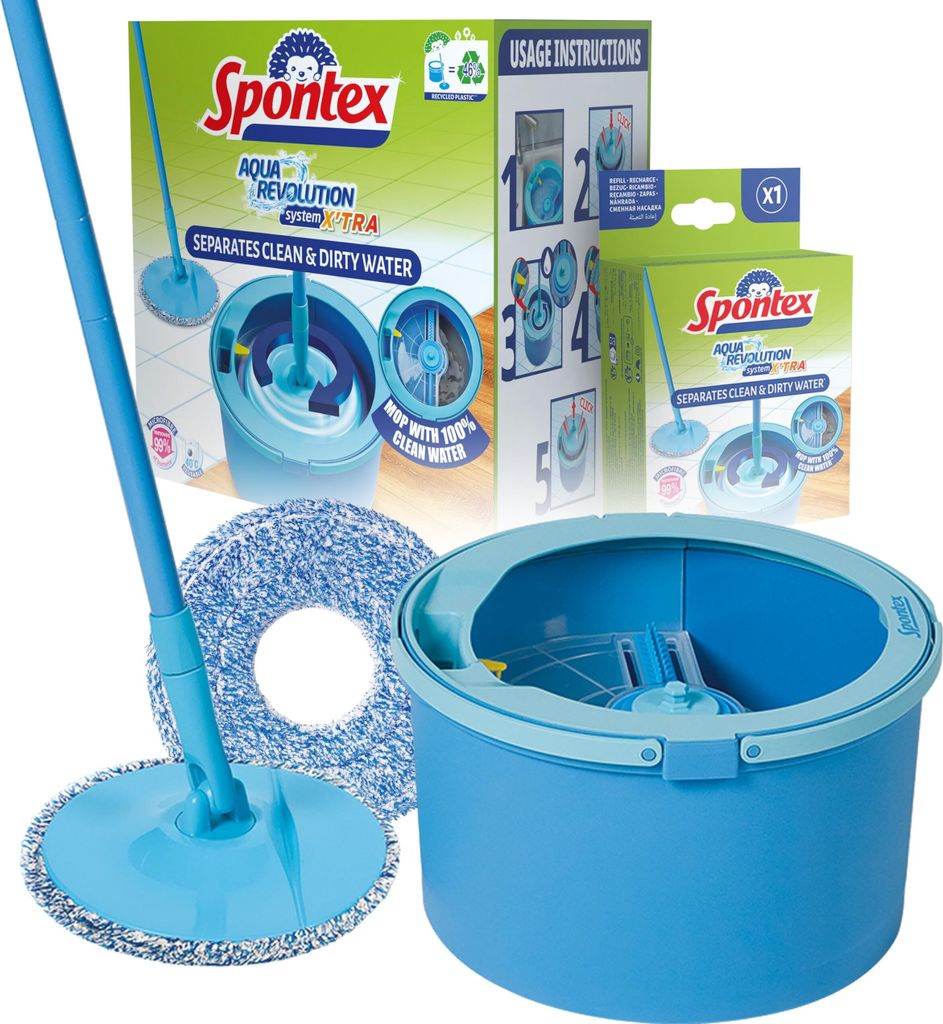Spontex Bodenwischer und Eimer Set Trennt sauberes schmutziges Wasser Reinigt Holz Laminat Fliesenböden Flacher Spin Mop