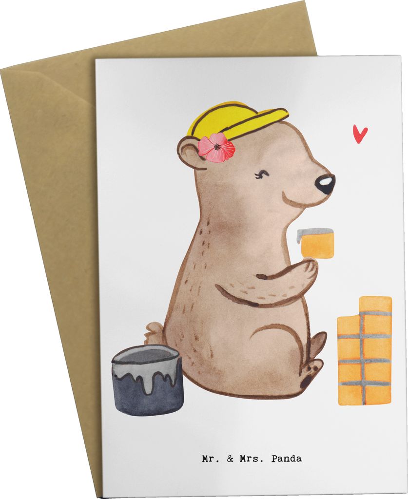 Mr. & Mrs. Panda Grußkarte Maurerin Herz - Weiß - Geschenk, weihnachtskarten, einladungskarten, Handwerkerin, Gesellenprüfung, osterkarte, hochz...