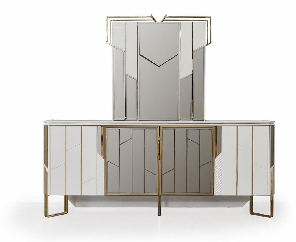 Luxus Sideboard mit Spiegel Anrichte Kommode Schrank Holz Weiß Design