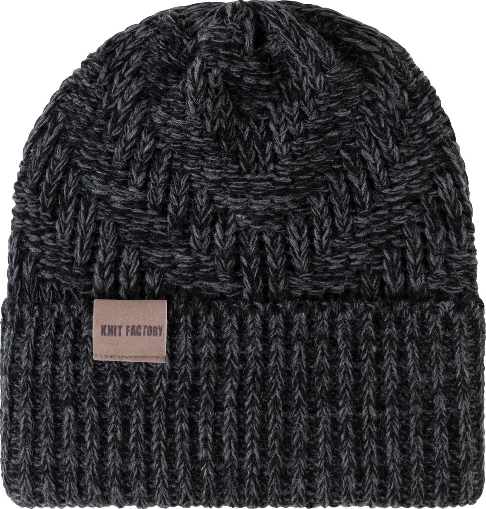 Knit Factory Sally Mütze - Schwarz/Anthrazit - One Size