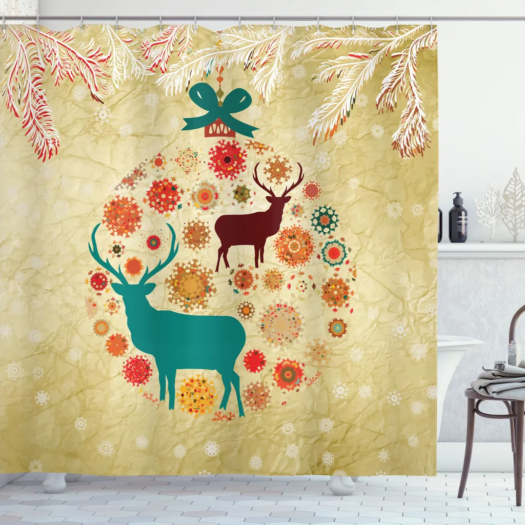 Rideau de douche pour décoration de Noël ensemble complet beige 240cm