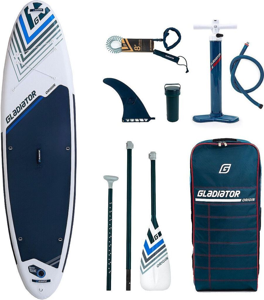Gladiator Stand Up Paddling Board Set "Origin White-Edition 2023" mit Kajak-Sitz Befestigung, 10'8 Allround Board