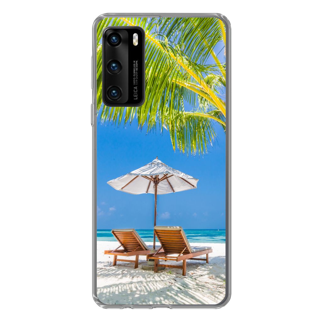 MuchoWow Handyhülle Schutzhülle Hülle für Huawei P40 Palme - Strandkorb - Sonnenschirm Silikon Softcase Handy Hülle - Handytasche