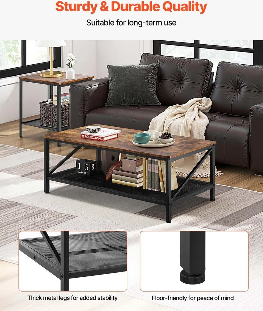 Table basse de 105 cm et 2 tables d'appoint en bois pour salon moderne