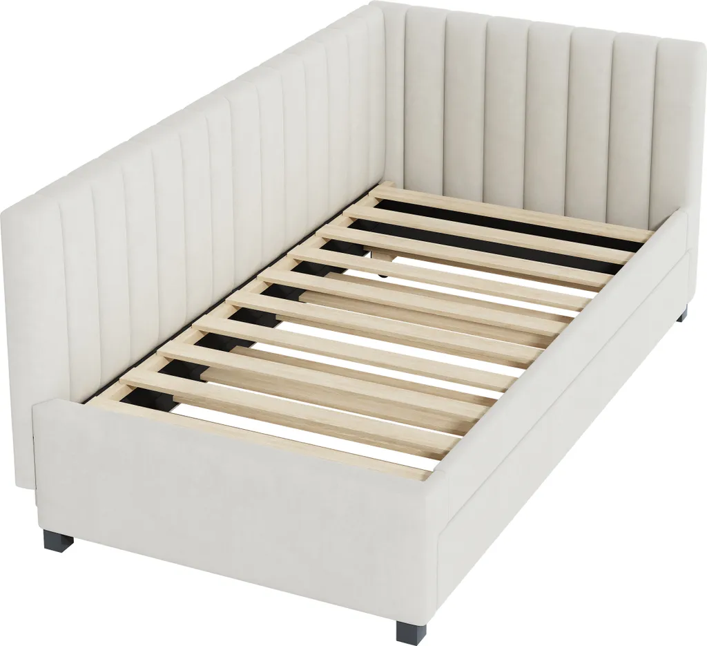 Lit gigogne gain de place 90x200 velours beige pour petit appartement