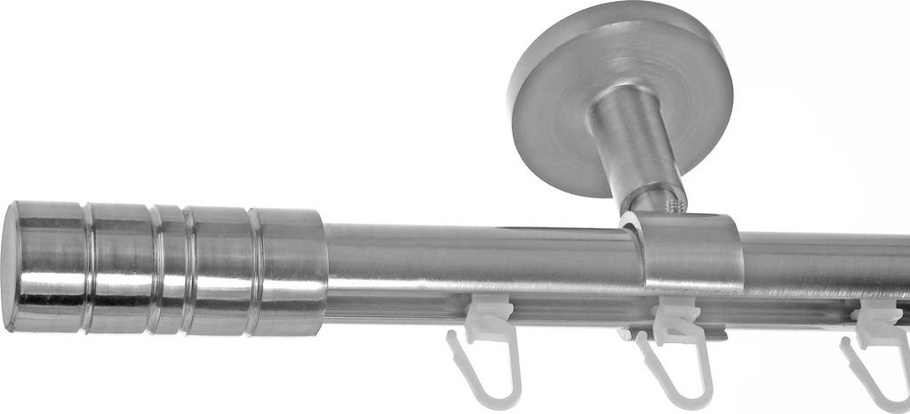 Innenlauf Gardinenstange Edelstahl Look 20mm Deckenträger Deckenbefestigung 1-läufig Zylinder, Länge wählbar D30 E34