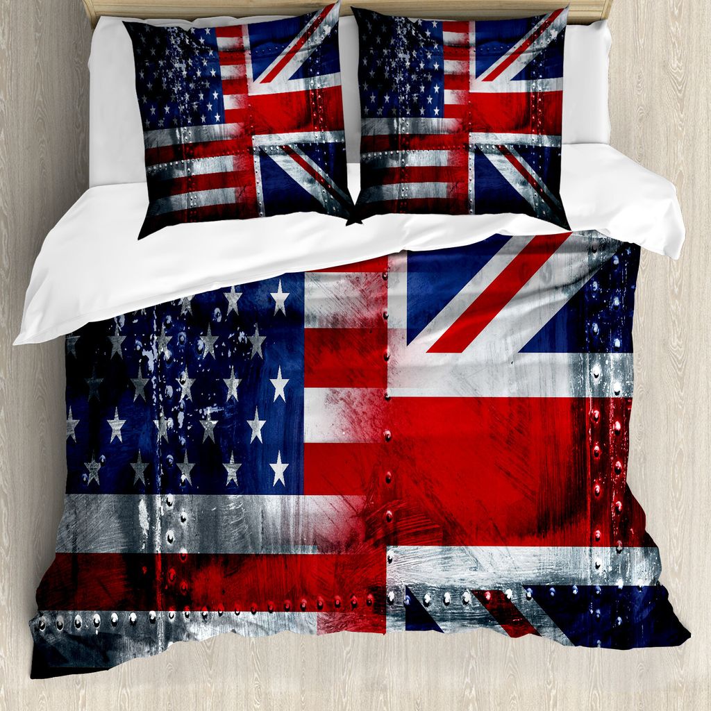 ABAKUHAUS Union Jack Bettbezug, Allianz UK und USA, Milbensicher Allergiker geeignet mit Kissenbezügen, 155 cm x 220 cm - 80 x 80 cm, Marine-Blau,...