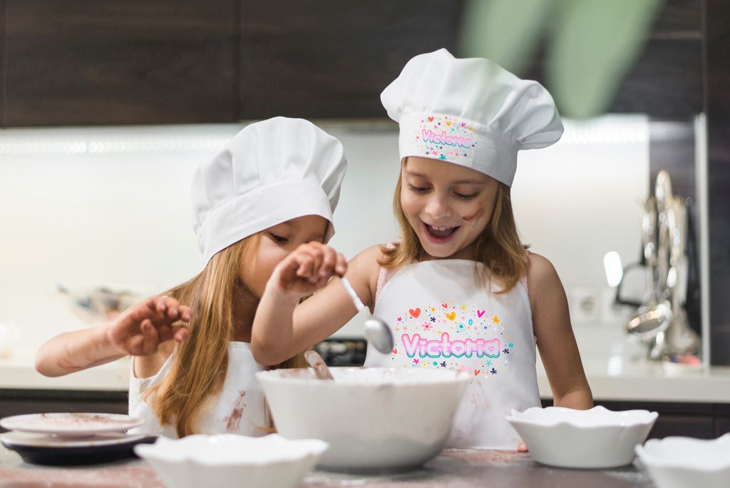 Personalisierte Kinder-Kochmütze Mit Namen Bestickt – Weiße Größenverstellbare Küchenmütze