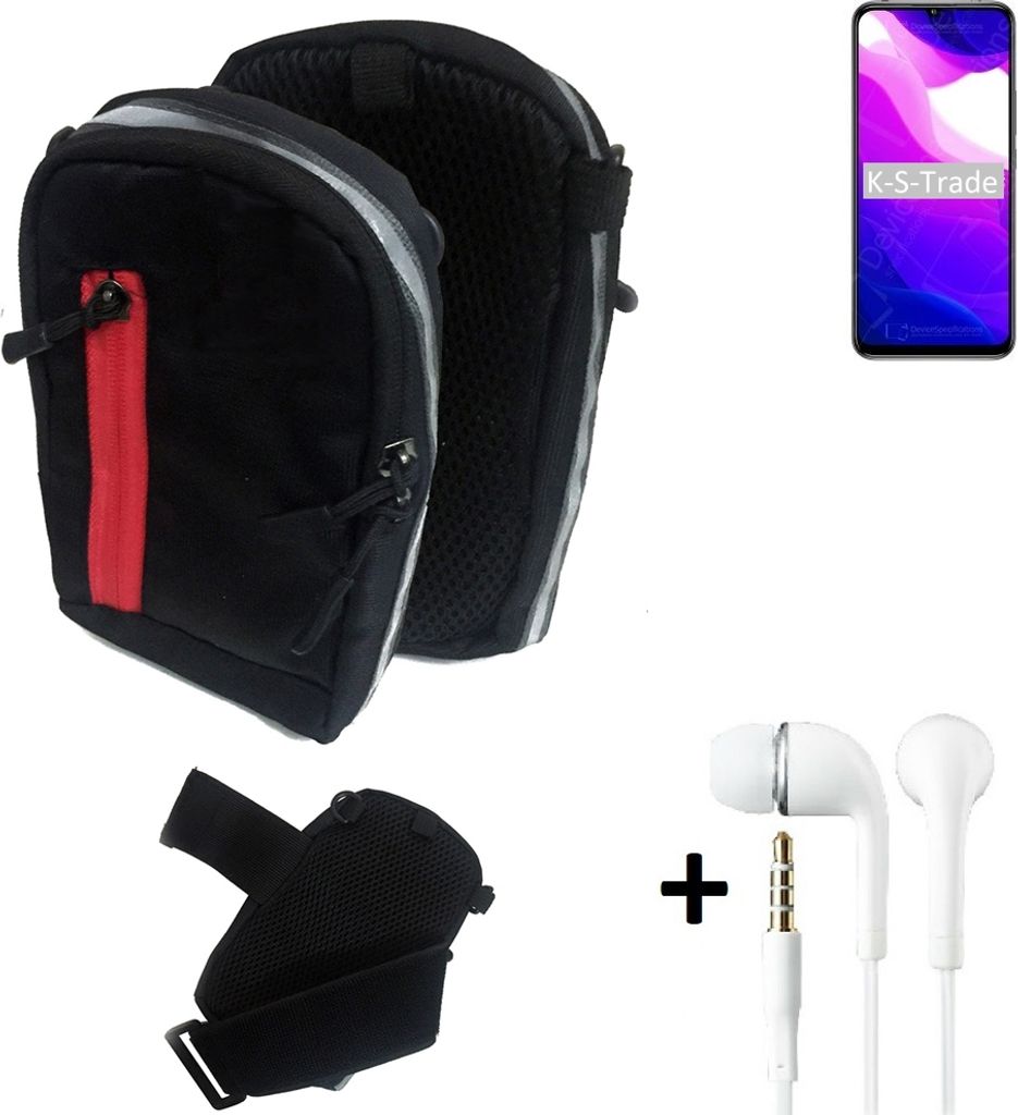 K-S-Trade Outdoor Gürteltasche Holster Umhängetasche + Kopfhörer kompatibel mit Xiaomi Mi 10 Lite 5G schwarz Handy Tasche Case travelbag