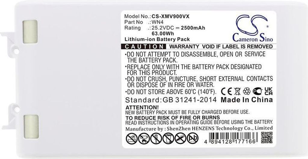 Batteria di ricambio 25,2 V/63 Wh 2500 mAh per Xiaomi Dreame V8 V9 V9B