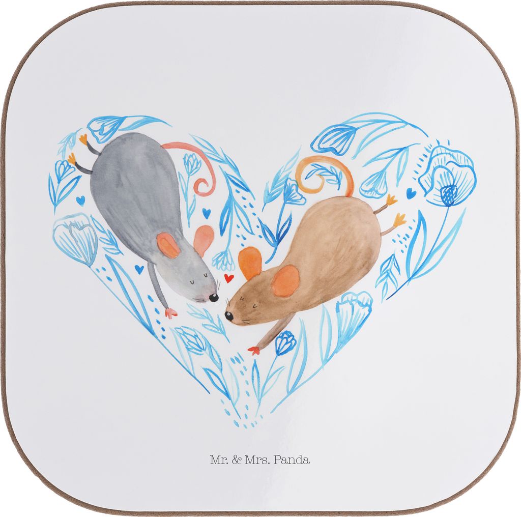 Mr. & Mrs. Panda Untersetzer für Gläser Mäuse Herz - Weiß - Geschenk, Love, Glas, Liebe, Tassen, Coaster, Maus, Hochzeit, Immer, Freundin, glä...