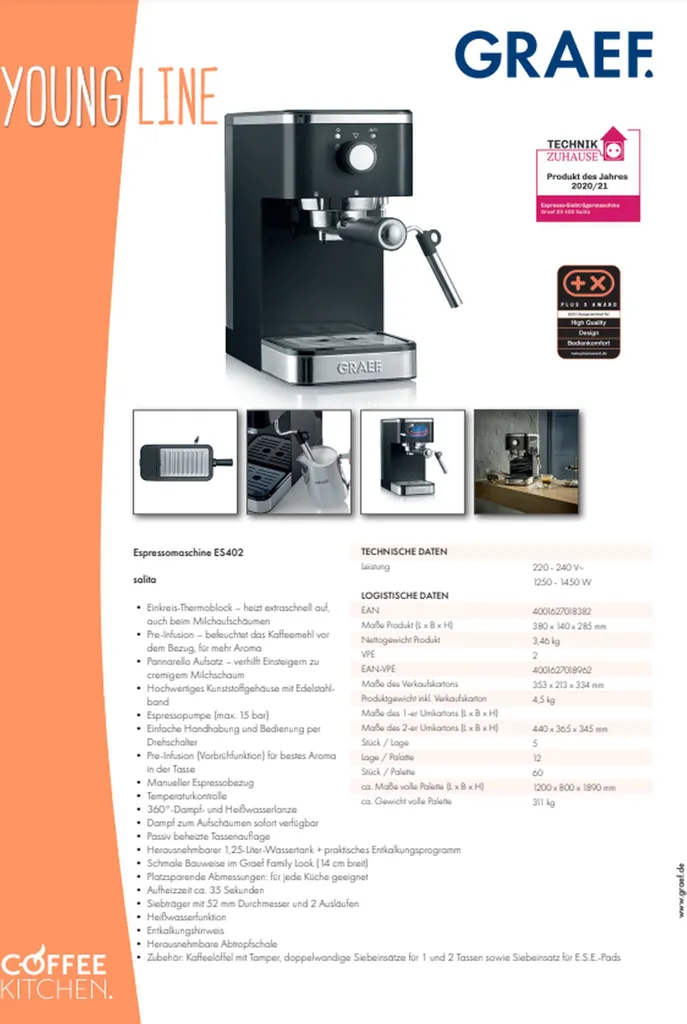 Machine à piston expresso Graef ES402 compacte en inox avec chauffe rapide - 11
