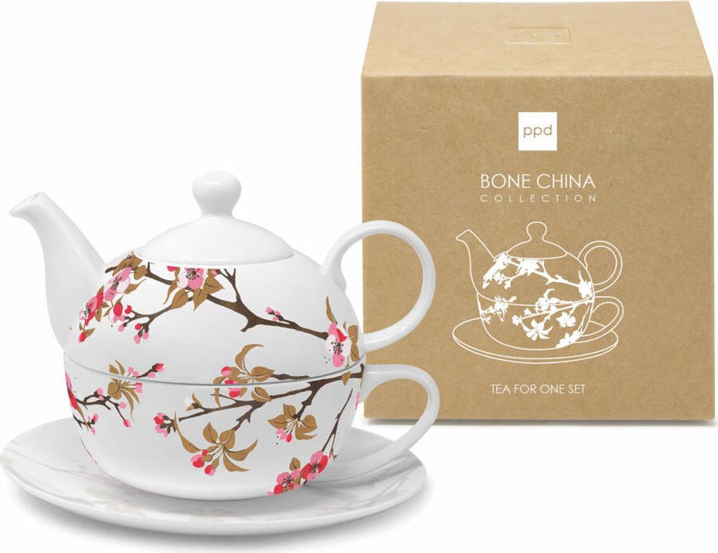 PPD Fiori Rossi Tea4one Set, 3-tlg., Teetasse, Tasse, Teekanne, Kanne, Bone China, 450 ml, 163502532