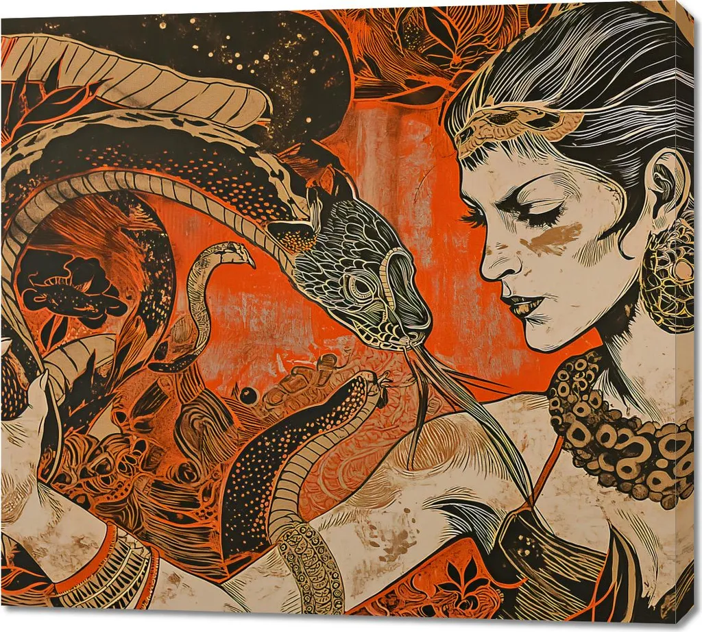 Quadro 100x90cm Conversazione con il serpente